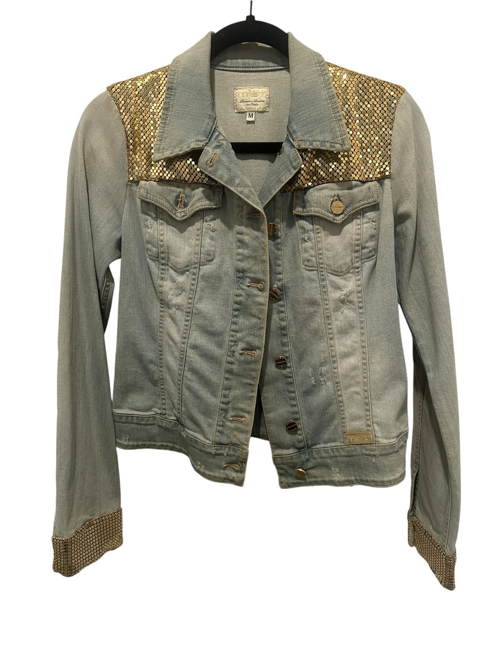 ME Makeover Essentials Light Wash Denim Jacket with Gold Sequin Yoke